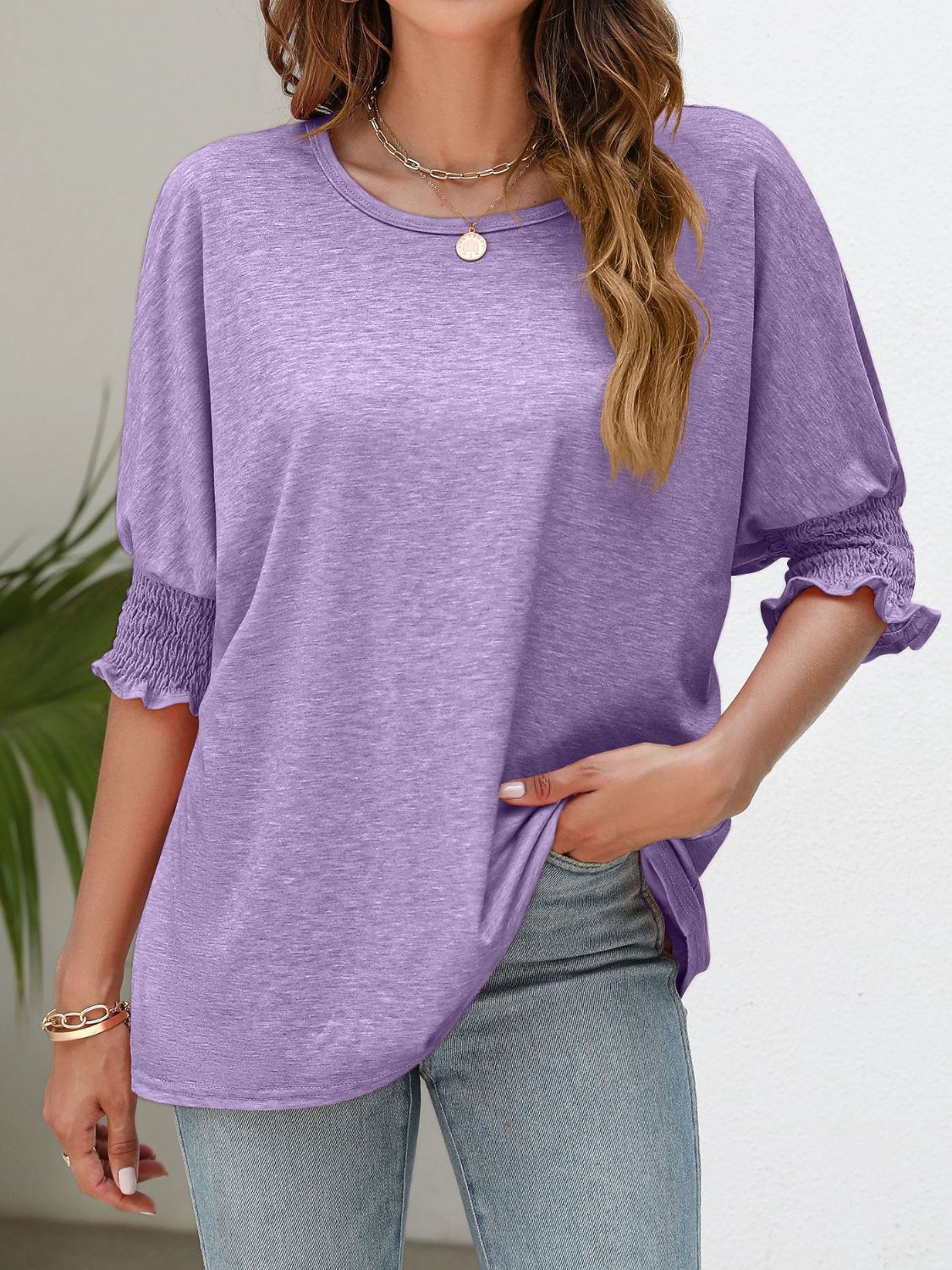 Smocked Flounce Sleeve Round Neck T-Shirt - T-Shirts - Shirts & Tops - 14 - 2024