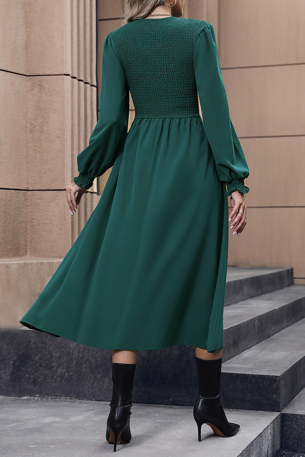 Smocked Long Sleeve Midi Dress - All Dresses - Dresses - 2 - 2024