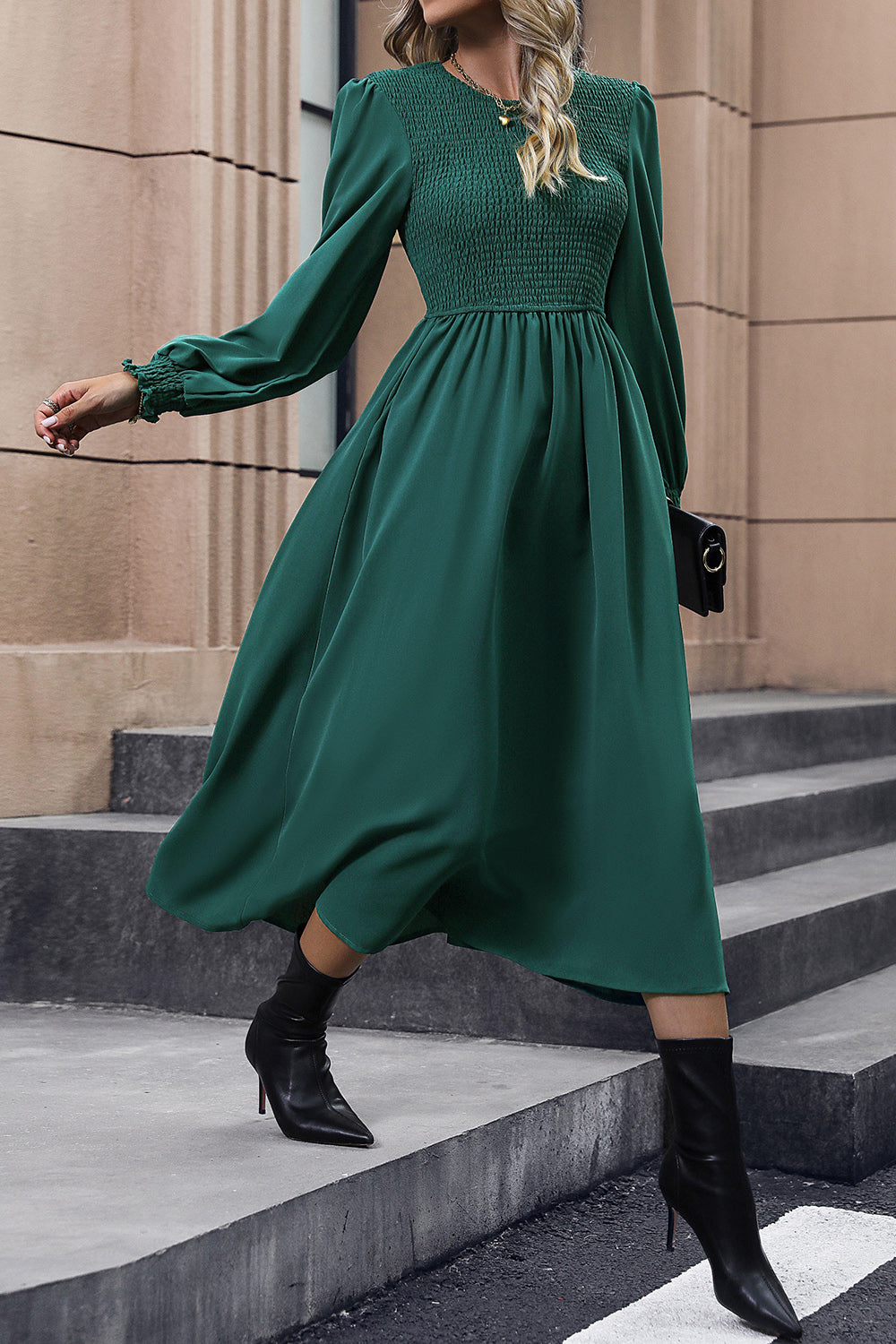 Smocked Long Sleeve Midi Dress - All Dresses - Dresses - 4 - 2024