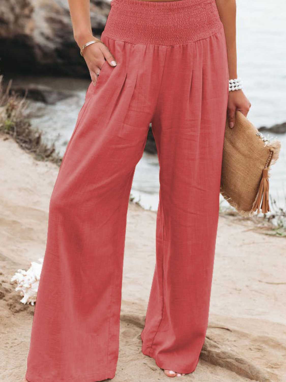 Full Size Smocked Waist Wide Leg Pants - Pink / S - Bottoms - Pants - 13 - 2024