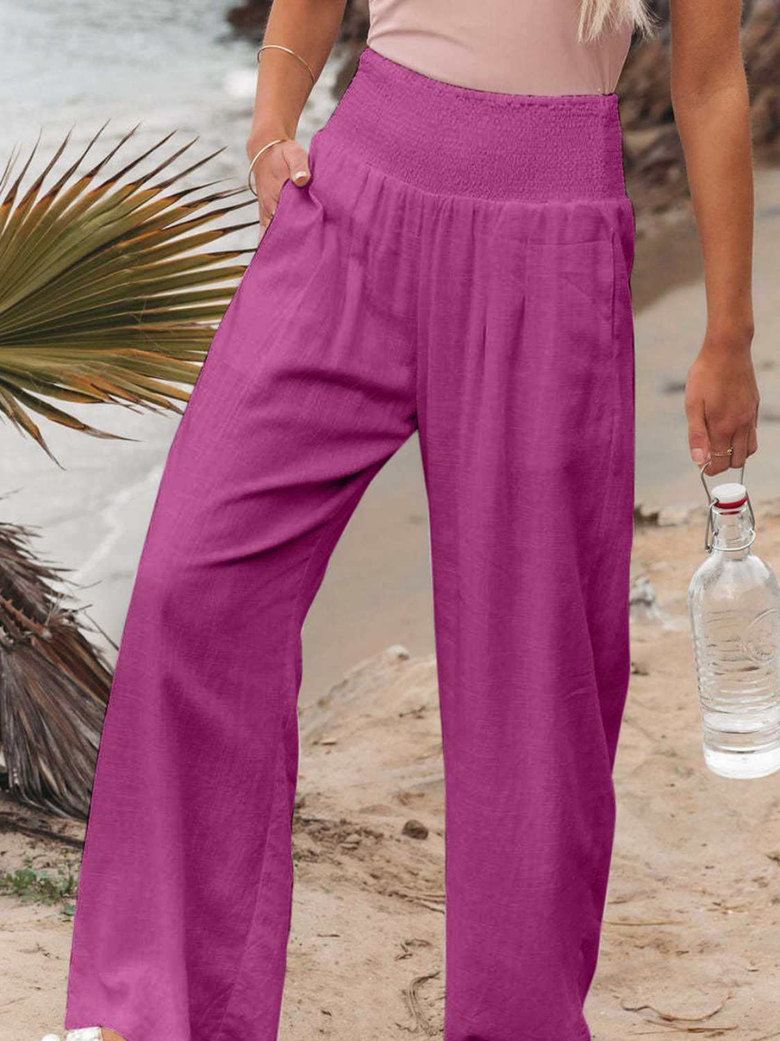 Full Size Smocked Waist Wide Leg Pants - Light Purple / S - Bottoms - Pants - 7 - 2024