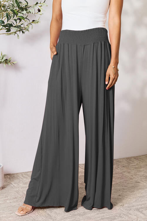 Smocked Wide Waistband Wide Leg Pants - Charcoal / S - Bottoms - Pants - 18 - 2024