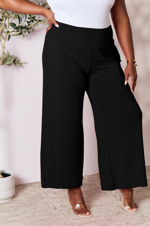 Smocked Wide Waistband Wide Leg Pants - Black / S - Bottoms - Pants - 29 - 2024