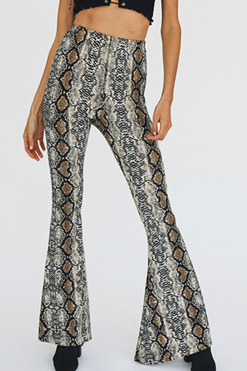 Snakeskin Print Flare Pants - Snakeskin / S - Bottoms - Pants - 1 - 2024