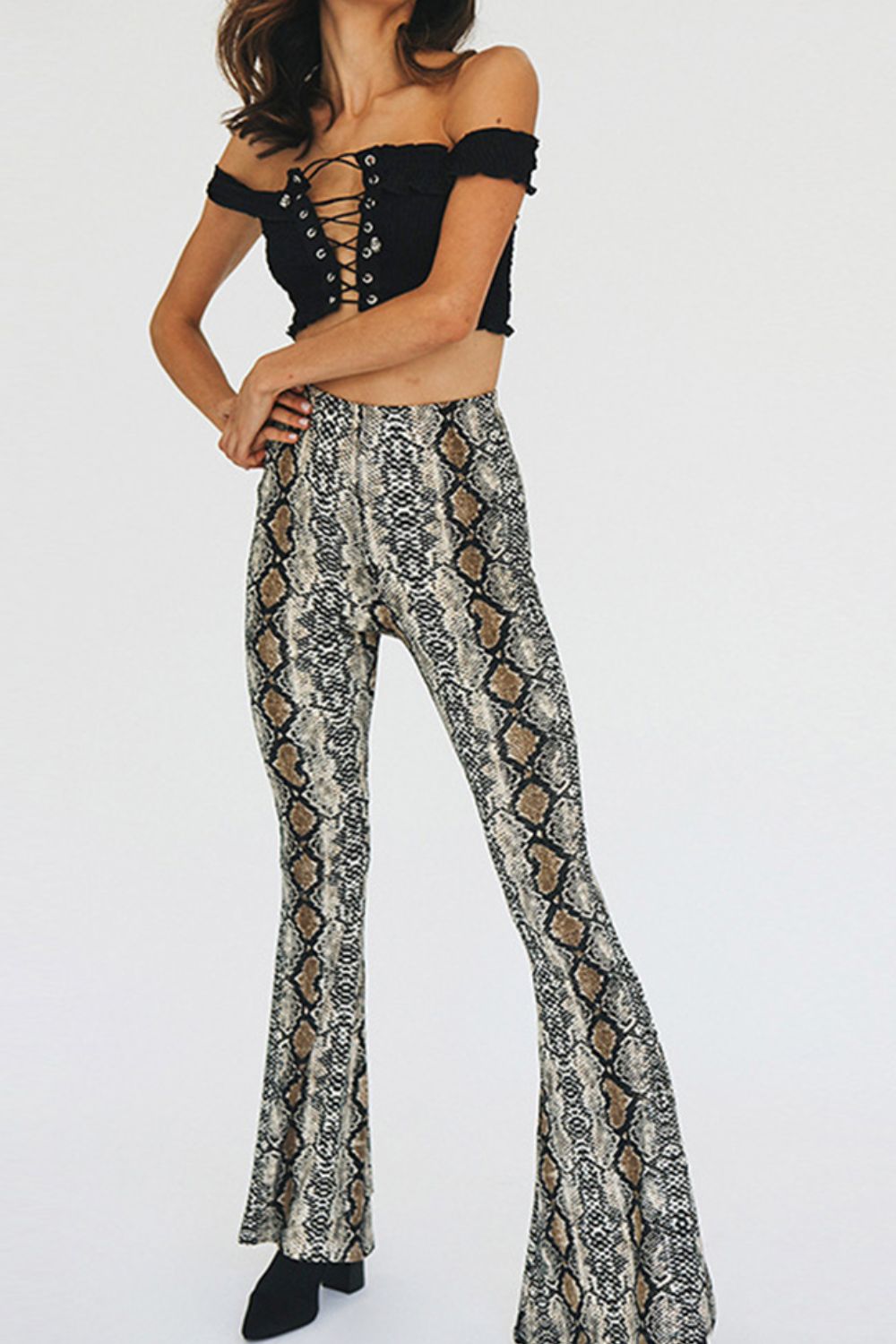 Snakeskin Print Flare Pants - Bottoms - Pants - 5 - 2024