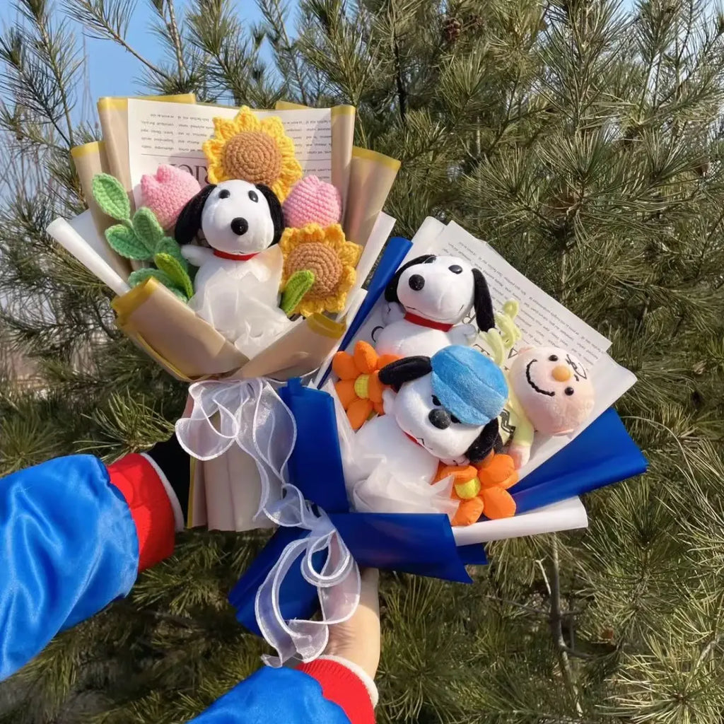 Kawaii Snoopy Plush Bouquet – Crochet Flowers Valentine or Graduation Gift - Plushies - Plushie - 1