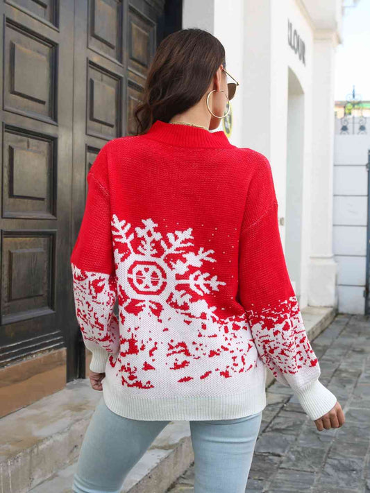 Snowflake Pattern Mock Neck Sweater - Sweaters - Shirts & Tops - 2 - 2024