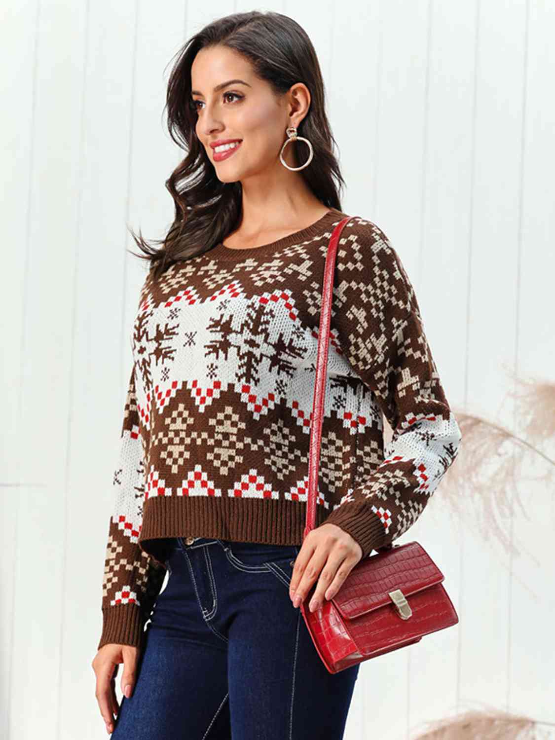 Snowflake Pattern Round Neck Sweater - Sweaters - Shirts & Tops - 3 - 2024