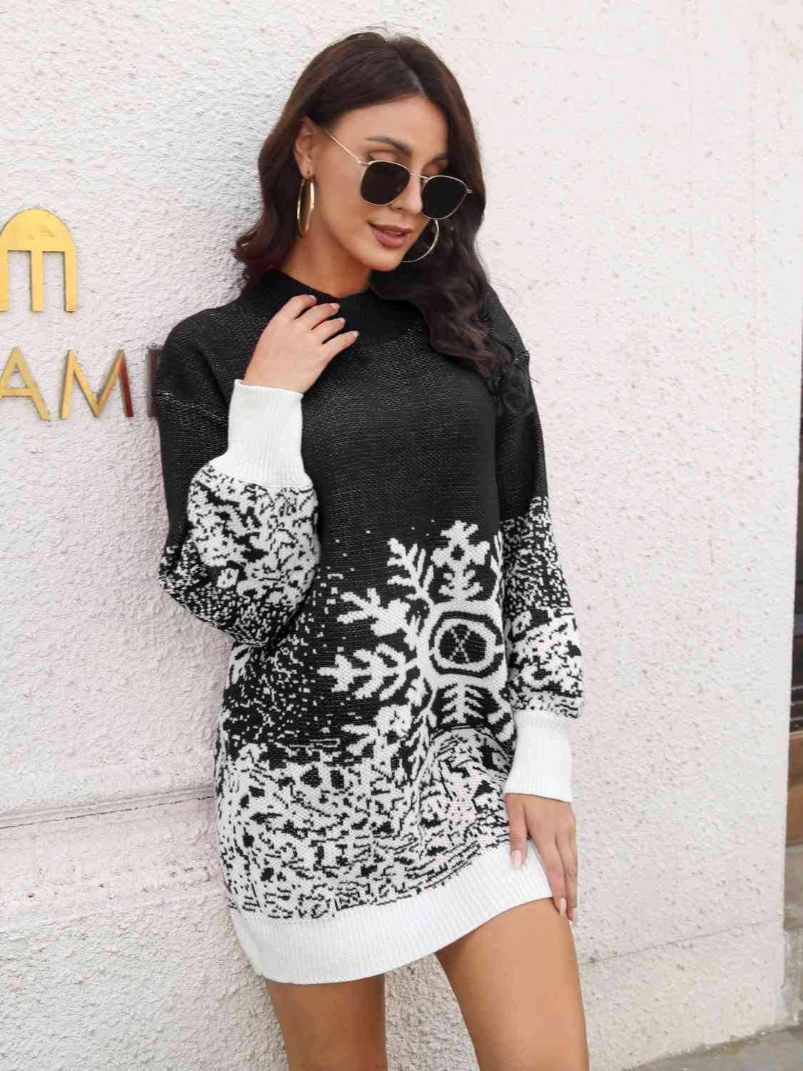 Snowflake Pattern Sweater Dress - Black / S - All Dresses - Dresses - 1 - 2024