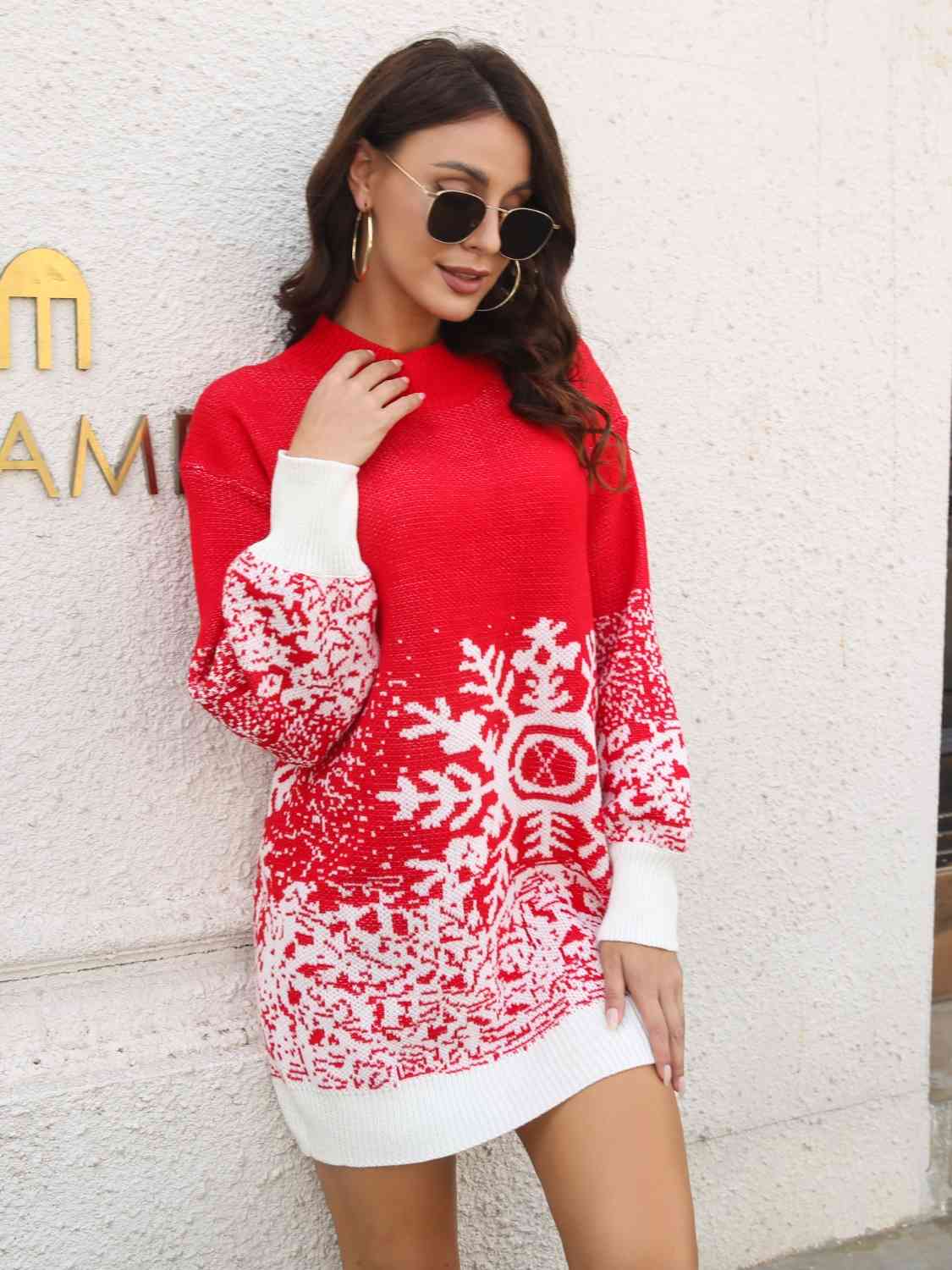 Snowflake Pattern Sweater Dress - All Dresses - Dresses - 5 - 2024