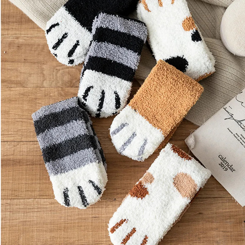 Cute 3D Paw Print Fleece Socks - Cozy & Funny Home Wear - Socks & Hosiery - Socks - 4 - 2024