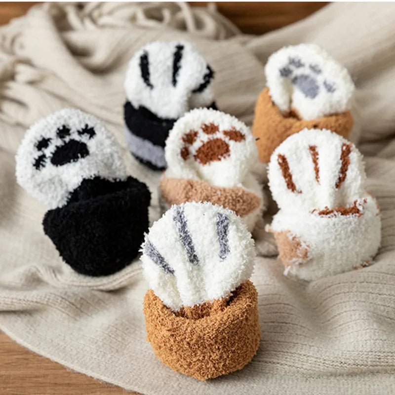 Cute 3D Paw Print Fleece Socks - Cozy & Funny Home Wear - Socks & Hosiery - Socks - 6 - 2024