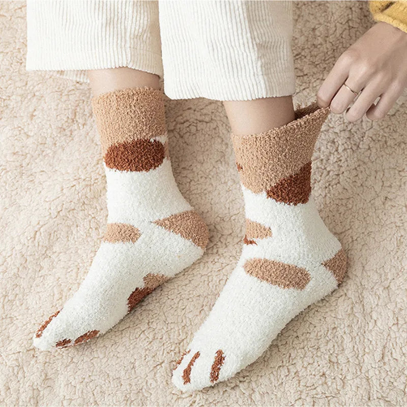 Cute 3D Paw Print Fleece Socks - Cozy & Funny Home Wear - Socks & Hosiery - Socks - 3 - 2024