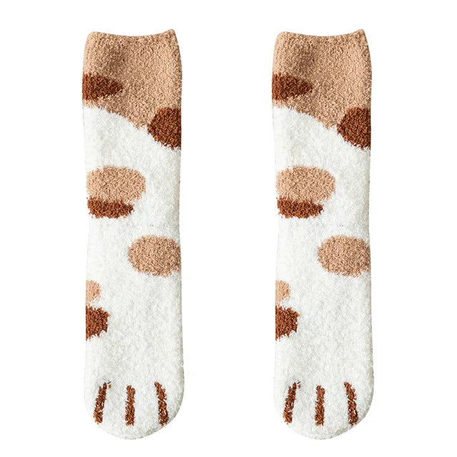 Cute 3D Paw Print Fleece Socks - Cozy & Funny Home Wear - Light Brown / European Size 35-43 - Socks & Hosiery - Socks