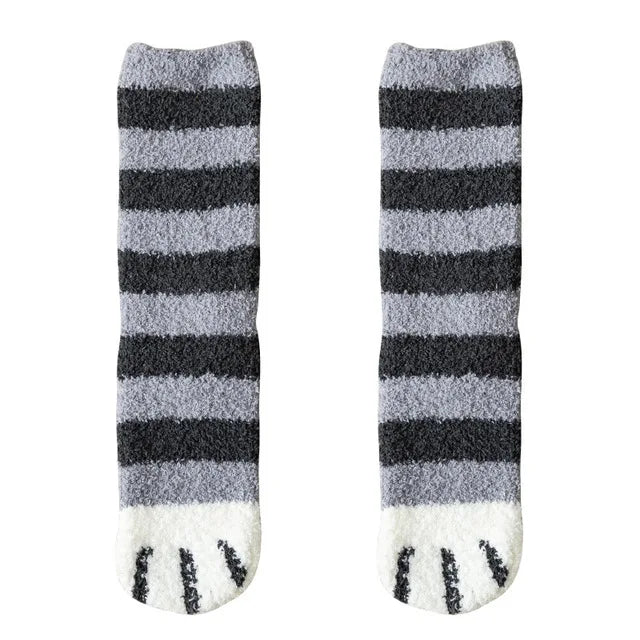 Cute 3D Paw Print Fleece Socks - Cozy & Funny Home Wear - Dark Gray / European Size 35-43 - Socks & Hosiery - Socks