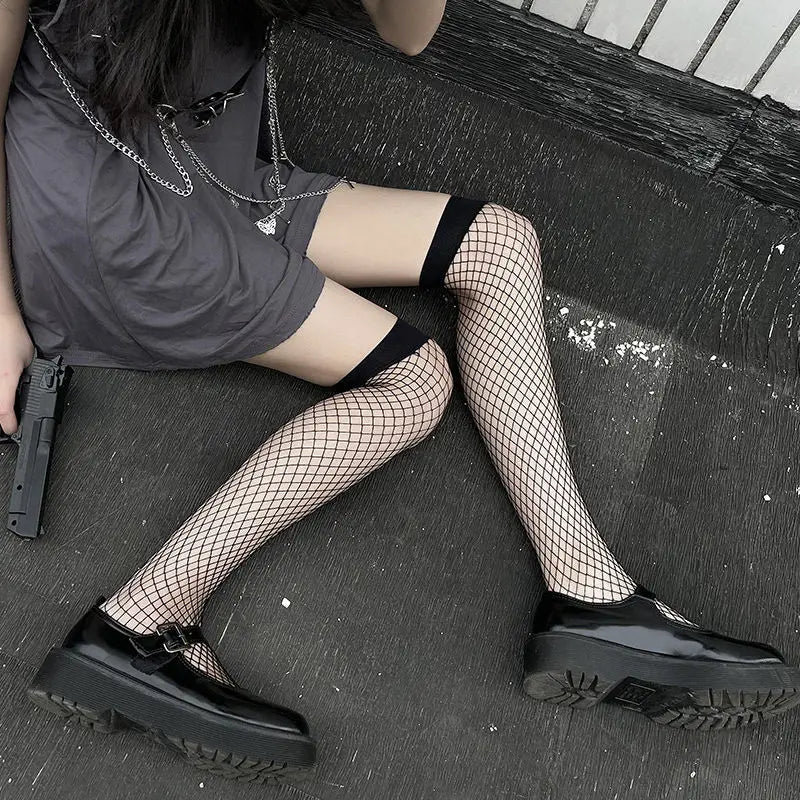 Sexy Bow Fishnet Thigh-High Stockings - Cute Nylon Long Socks - black B / fit 40-55kg - Socks & Hosiery - Socks - 9