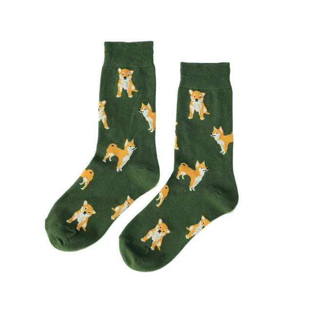 Shiba Inu Crew Socks - Kawaii Pet Animal Combed Cotton Short Socks - Green - Socks & Hosiery - Socks - 9 - 2024