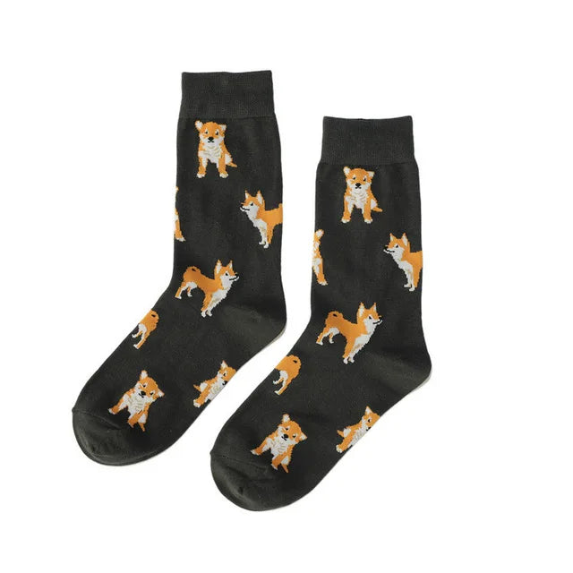 Shiba Inu Crew Socks - Kawaii Pet Animal Combed Cotton Short Socks - Black - Socks & Hosiery - Socks - 8 - 2024
