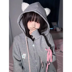 Soft Girl Cute Cat Embroidered Hoodie - Hoodies & Sweatshirts - 1