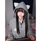 Soft Girl Cute Cat Embroidered Hoodie - Hoodies & Sweatshirts - 2