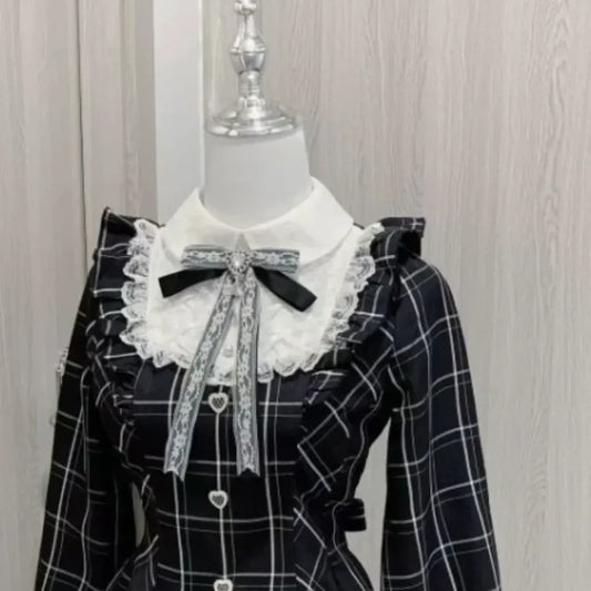 Harajuku Plaid Bow Lace Collar Dress - All Dresses - Mini Dress - 2