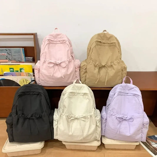 Kawaii Bow Soft Nylon Backpack - Women Bags & Wallets - Backpack - 1