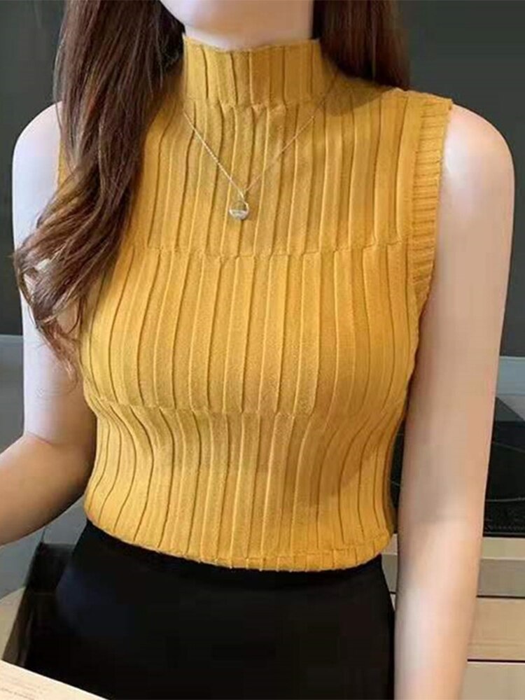 Solid Knitted Vest Tank Tops - Yellow / One Size - Sweaters - Shirts & Tops - 16 - 2024