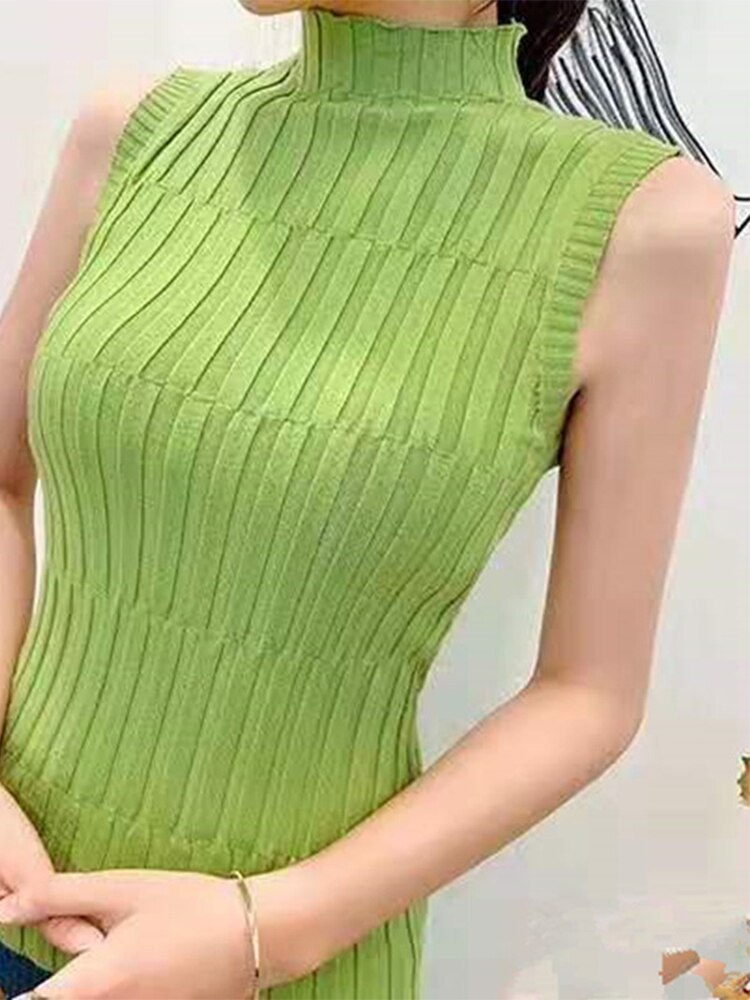 Solid Knitted Vest Tank Tops - Green / One Size - Sweaters - Shirts & Tops - 22 - 2024