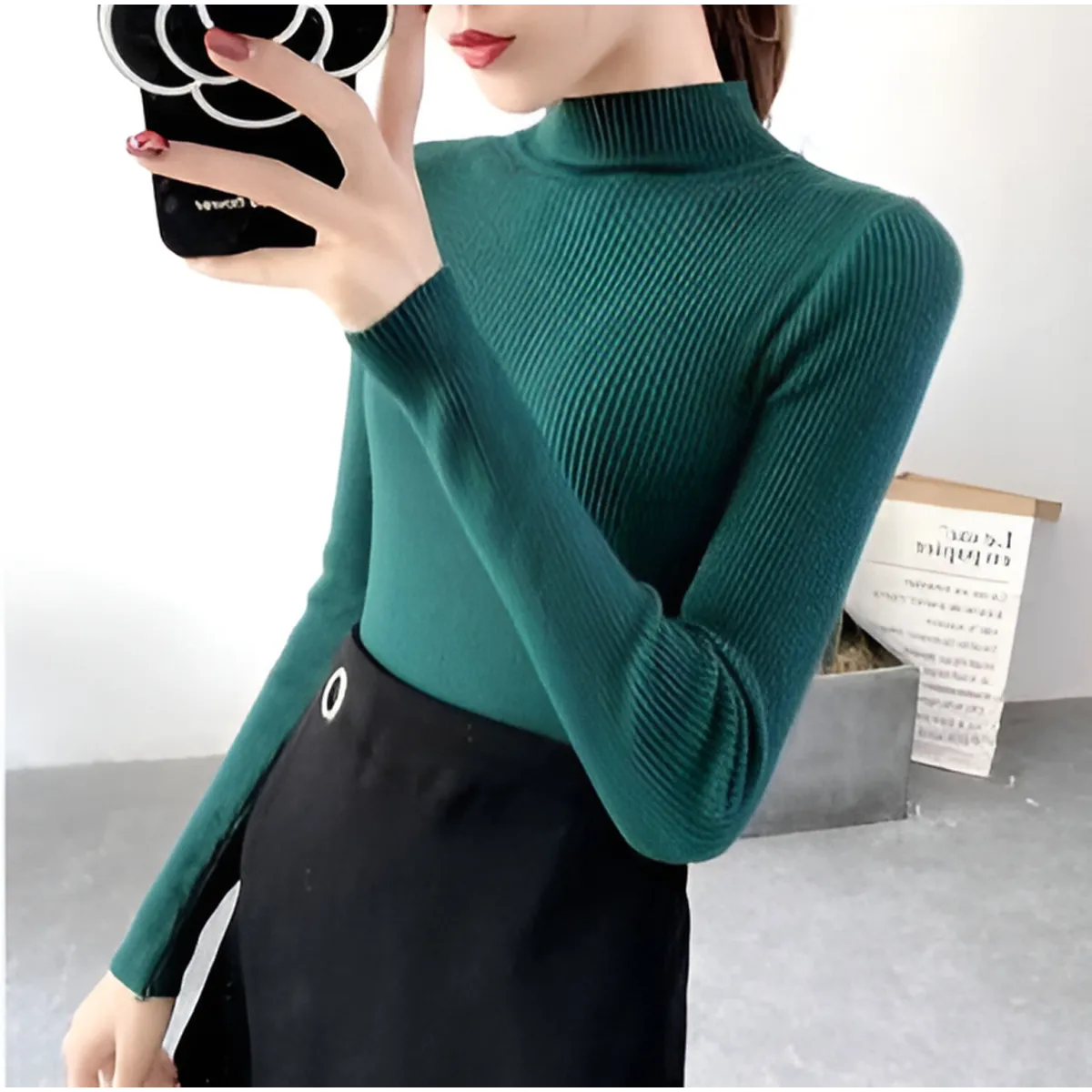 Solid Turtleneck Sweater - Sweaters - 26