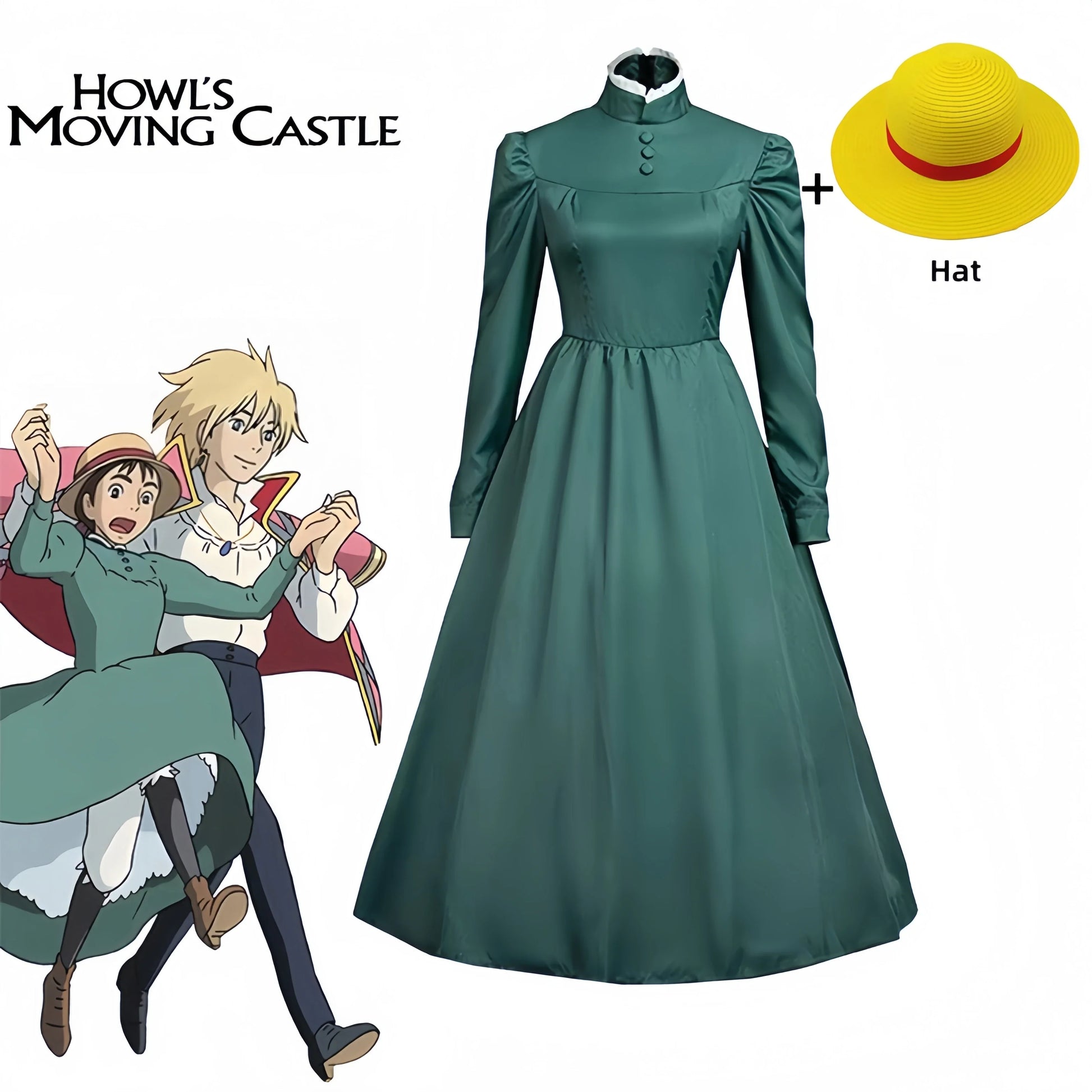 Sophie Cosplay Dress – Howl’s Moving Castle Green Outfit with Hat - S / Dress and hat - All Dresses - Costume Sets