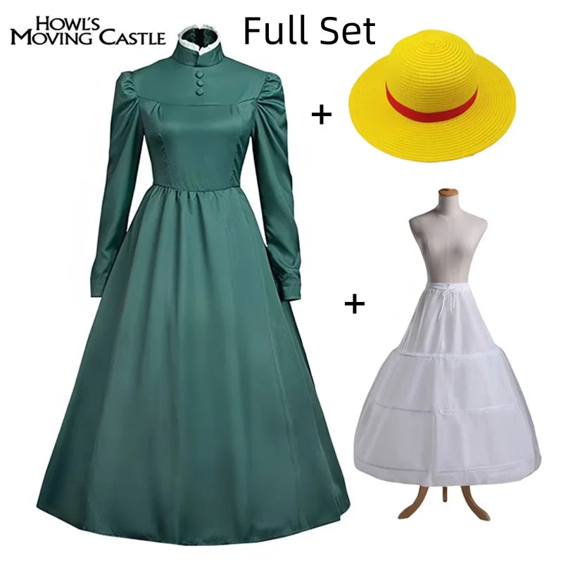 Sophie Cosplay Dress – Howl’s Moving Castle Green Outfit with Hat - S / Full Set - All Dresses - Costume Sets