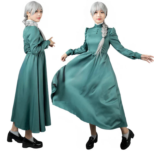 Sophie Cosplay Dress – Howl’s Moving Castle Green Outfit with Hat - All Dresses - Costume Sets - 2024 - 2