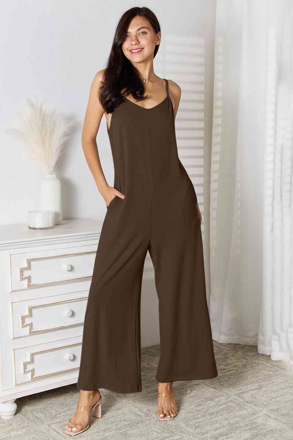 Spaghetti Strap V-Neck Jumpsuit - Women’s Clothing & Accessories - Jumpsuits & Rompers - 10 - 2024