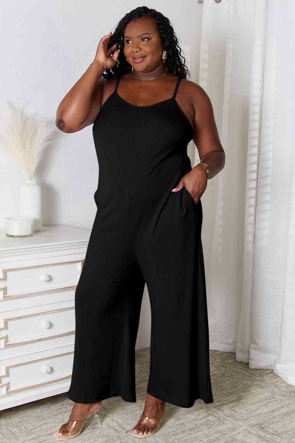 Spaghetti Strap V-Neck Jumpsuit - Black / S - Women’s Clothing & Accessories - Jumpsuits & Rompers - 12 - 2024