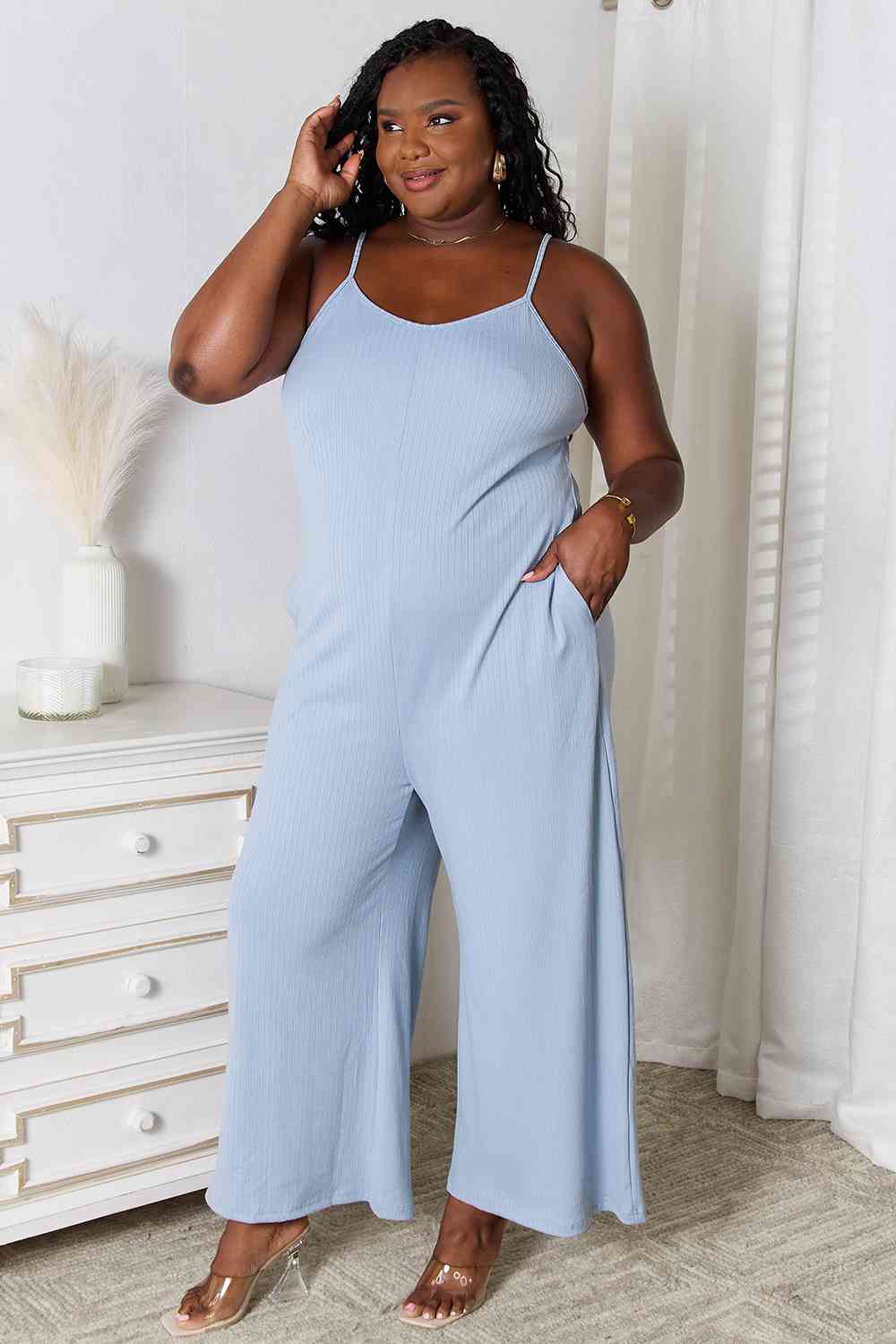 Spaghetti Strap V-Neck Jumpsuit - Women’s Clothing & Accessories - Jumpsuits & Rompers - 3 - 2024