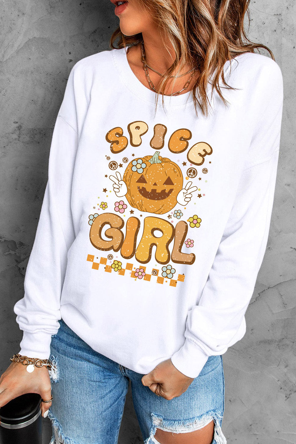 Round Neck Long Sleeve SPICE GIRL Graphic Sweatshirt - White / S - T-Shirts - Shirts & Tops - 1 - 2024