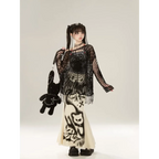 Spider Web Knit Sweater – Y2K Off Shoulder Grunge Pullover - Sweaters - Long - Asymmetric - Tops - 3