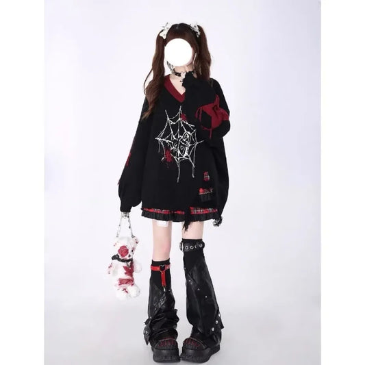 Spider Web Tassel Knit Sweater – Y2K Harajuku Grunge - Sweaters - Sweater / Pullover - 2