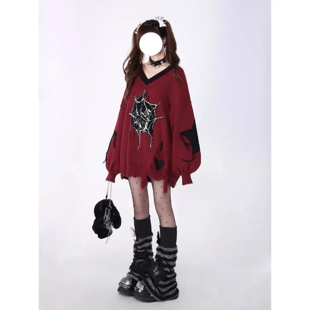 Spider Web Tassel Knit Sweater – Y2K Harajuku Grunge - Sweaters - Sweater / Pullover - 4