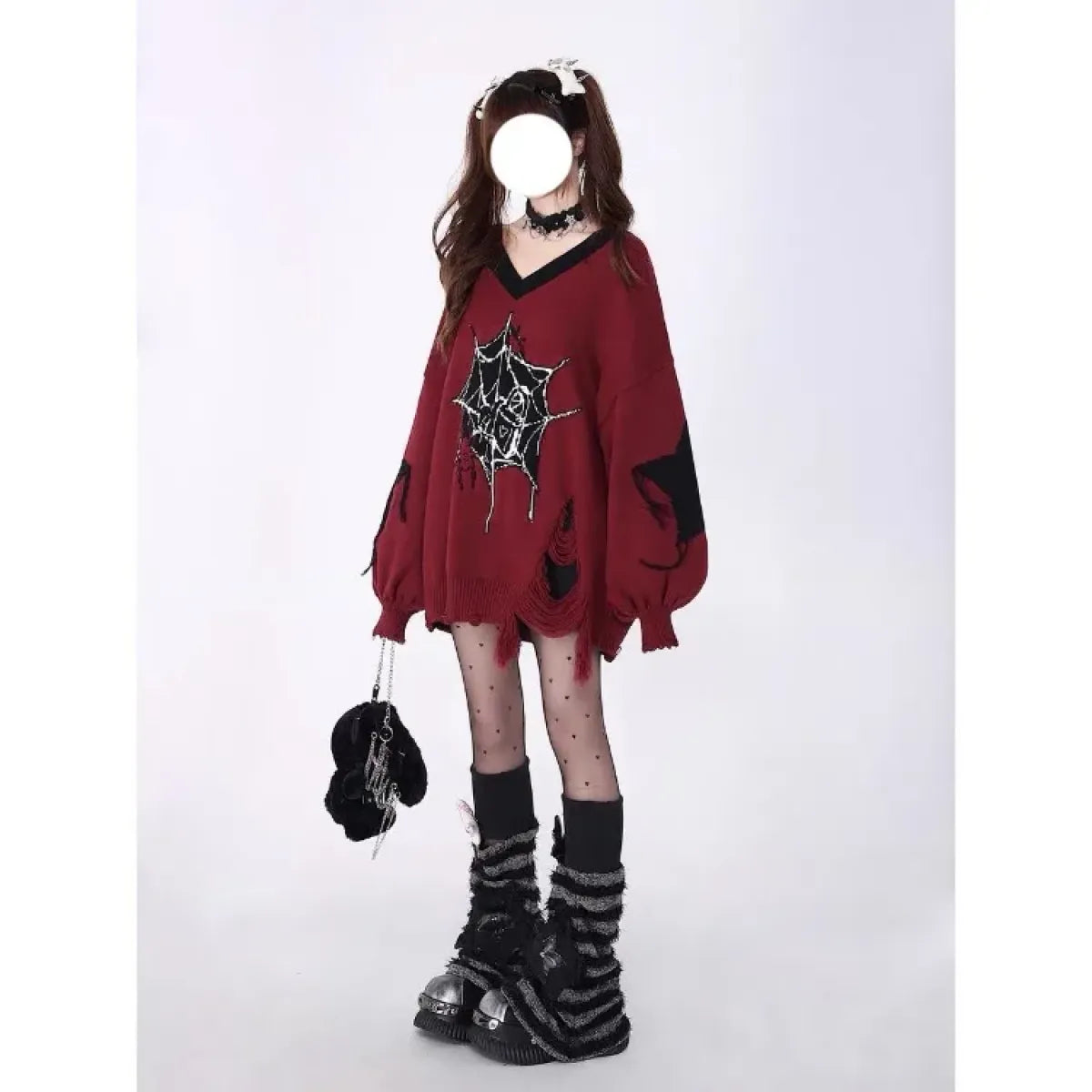 Spider Web Tassel Knit Sweater – Y2K Harajuku Grunge - Sweaters - Sweater / Pullover - 4