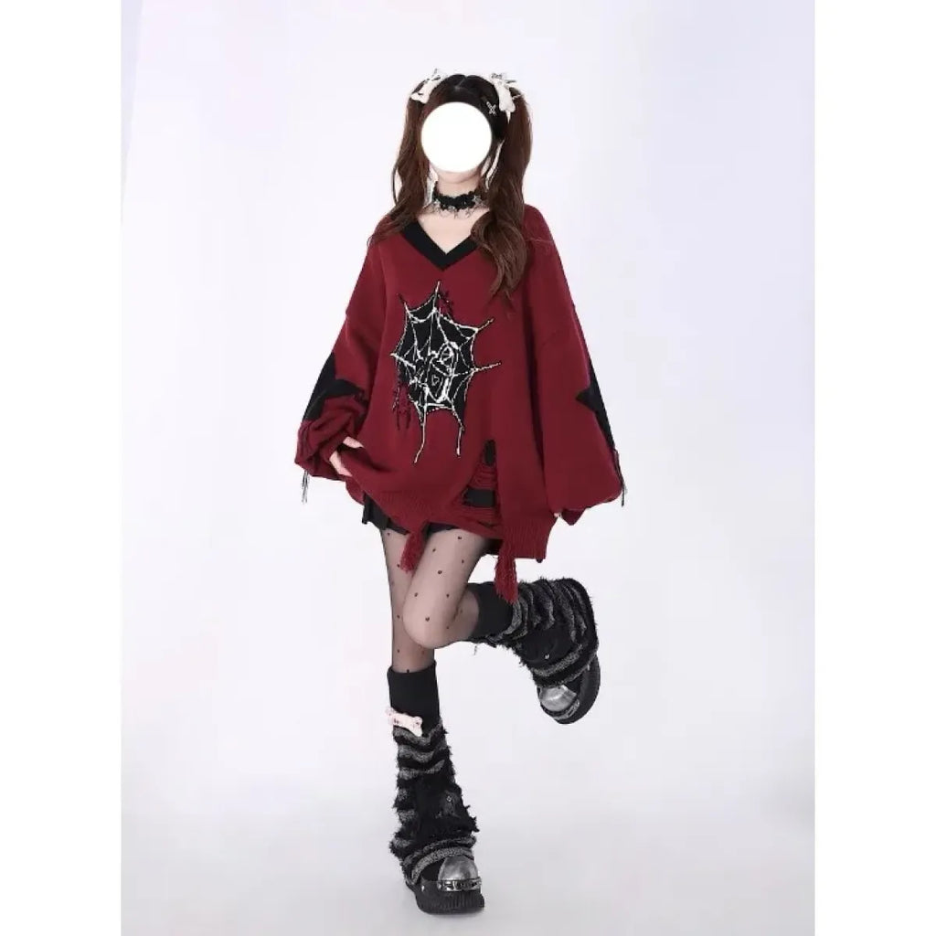 Spider Web Tassel Knit Sweater – Y2K Harajuku Grunge - Sweaters - Sweater / Pullover - 5