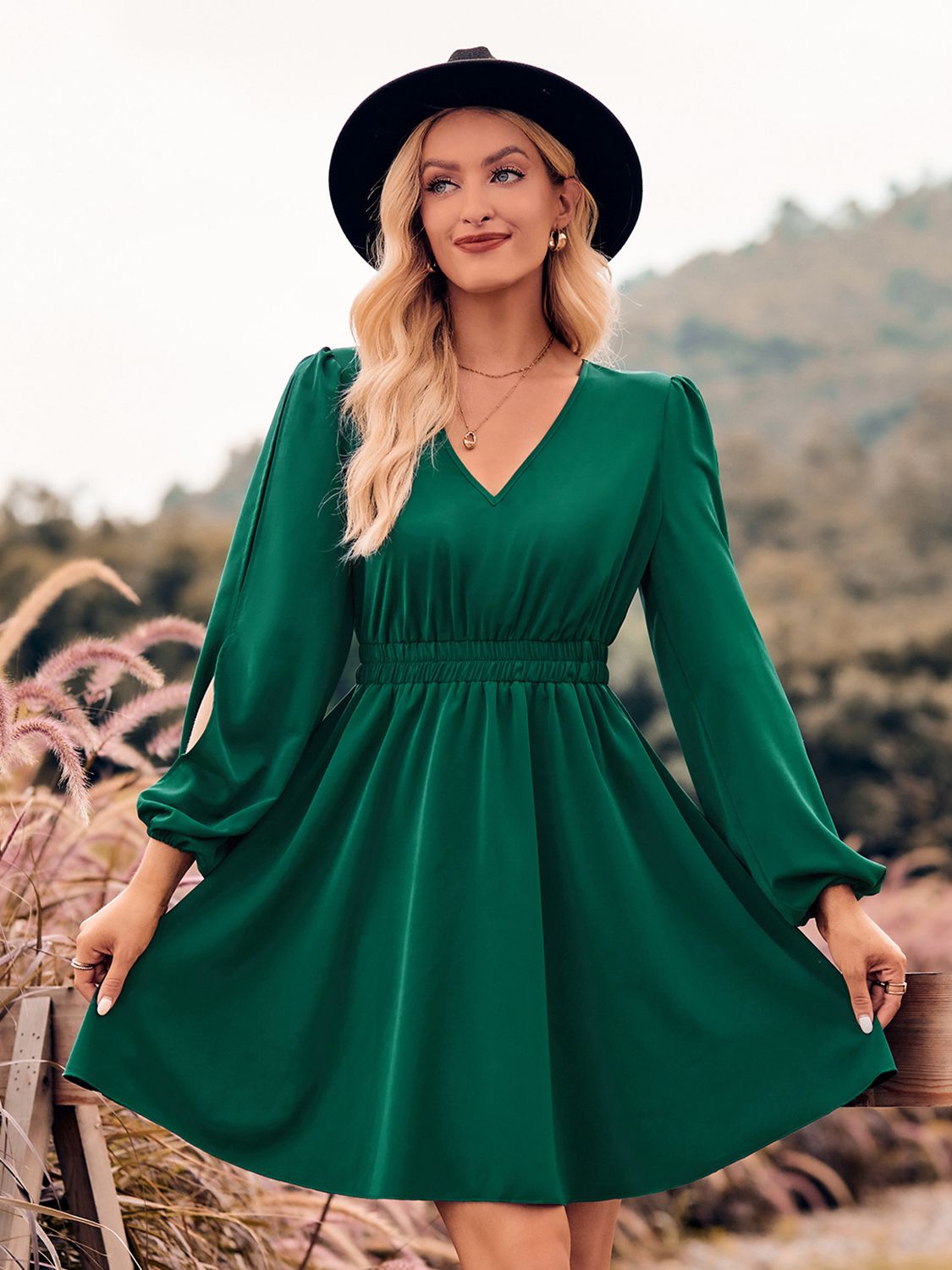 V-Neck Split Sleeve Mini Dress - All Dresses - Dresses - 4 - 2024