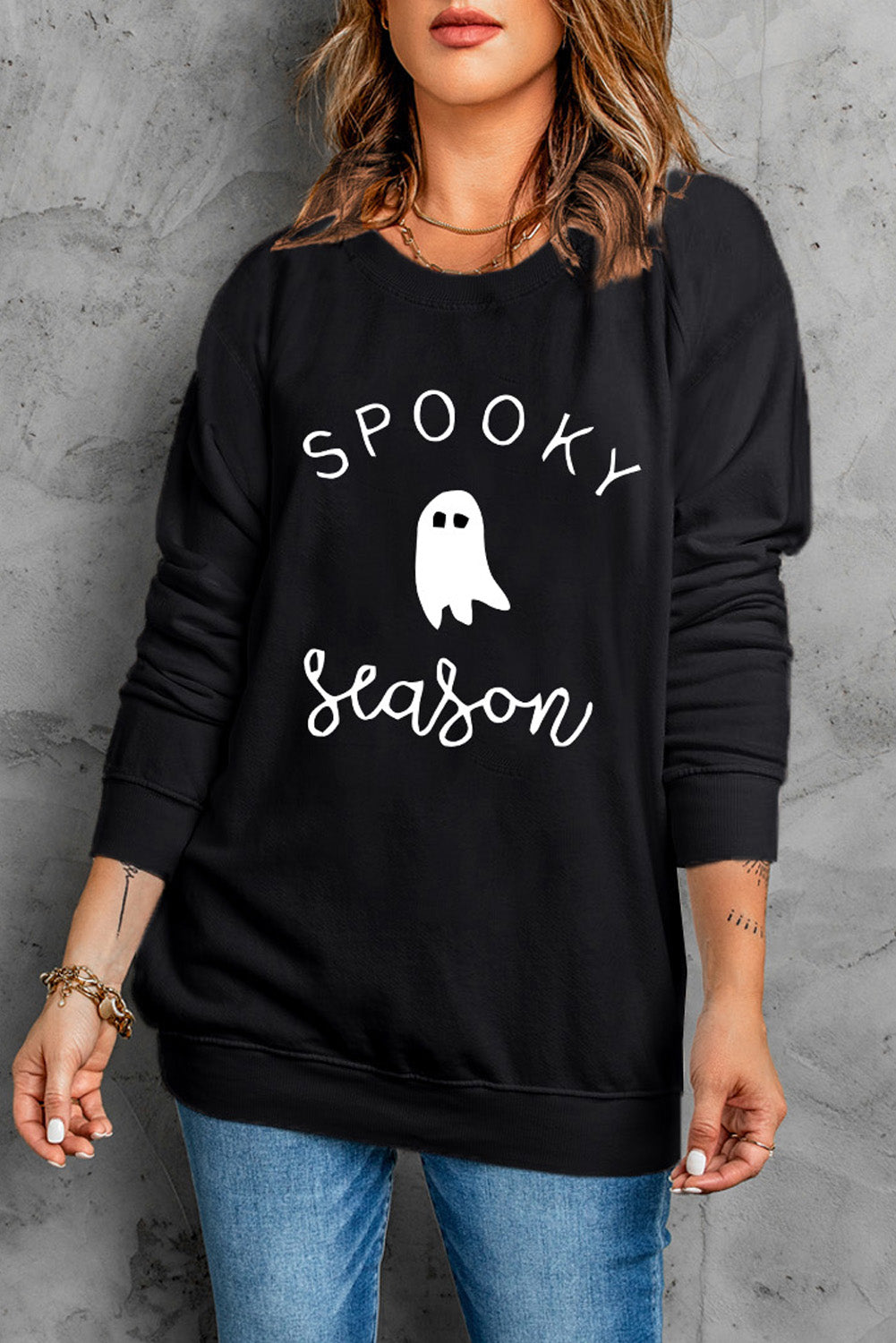 Round Neck Long Sleeve SPOOKY SEASON Graphic Sweatshirt - T-Shirts - Shirts & Tops - 4 - 2024