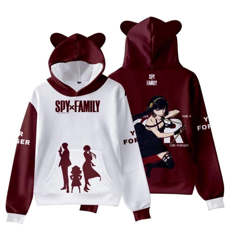 3D Printed Spy X Family Hoodie with Cute Cat Ears - Dark Red / 140cm - Tops & Tees - Shirts & Tops - 13 - 2024