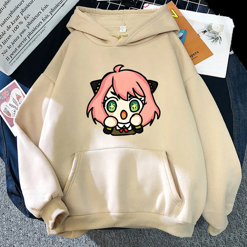 Kawaii Anya Spy X Family Unisex Hoodie - Korean Style Long Sleeve Sweatshirt for Men and Women - T-Shirts - Shirts &