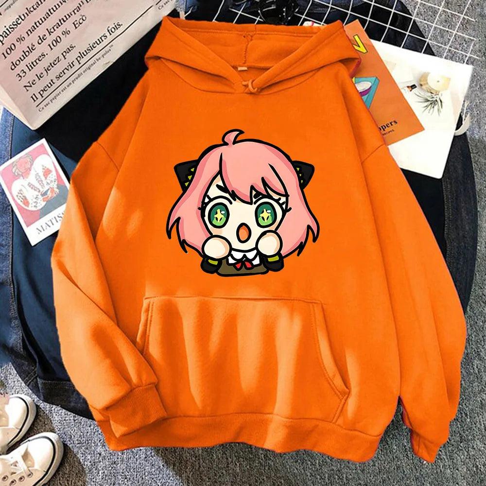 Kawaii Anya Spy X Family Unisex Hoodie - Korean Style Long Sleeve Sweatshirt for Men and Women - Orange / S - T-Shirts