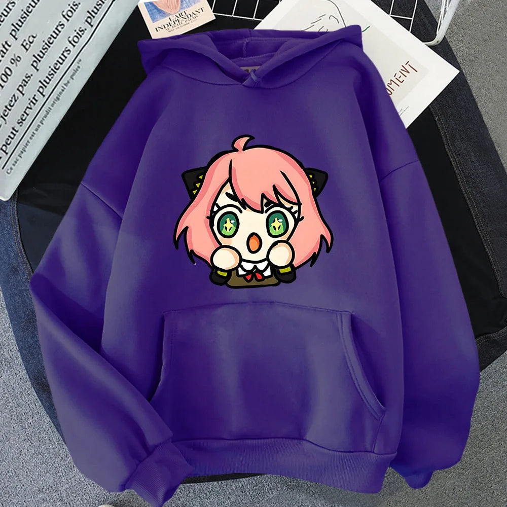 Kawaii Anya Spy X Family Unisex Hoodie - Korean Style Long Sleeve Sweatshirt for Men and Women - Purple / S - T-Shirts