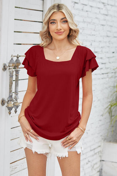 Square Neck Flutter Sleeve T-Shirt - T-Shirts - Shirts & Tops - 17 - 2024