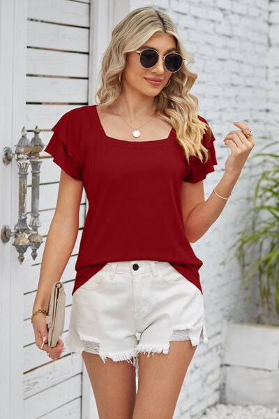 Square Neck Flutter Sleeve T-Shirt - T-Shirts - Shirts & Tops - 18 - 2024