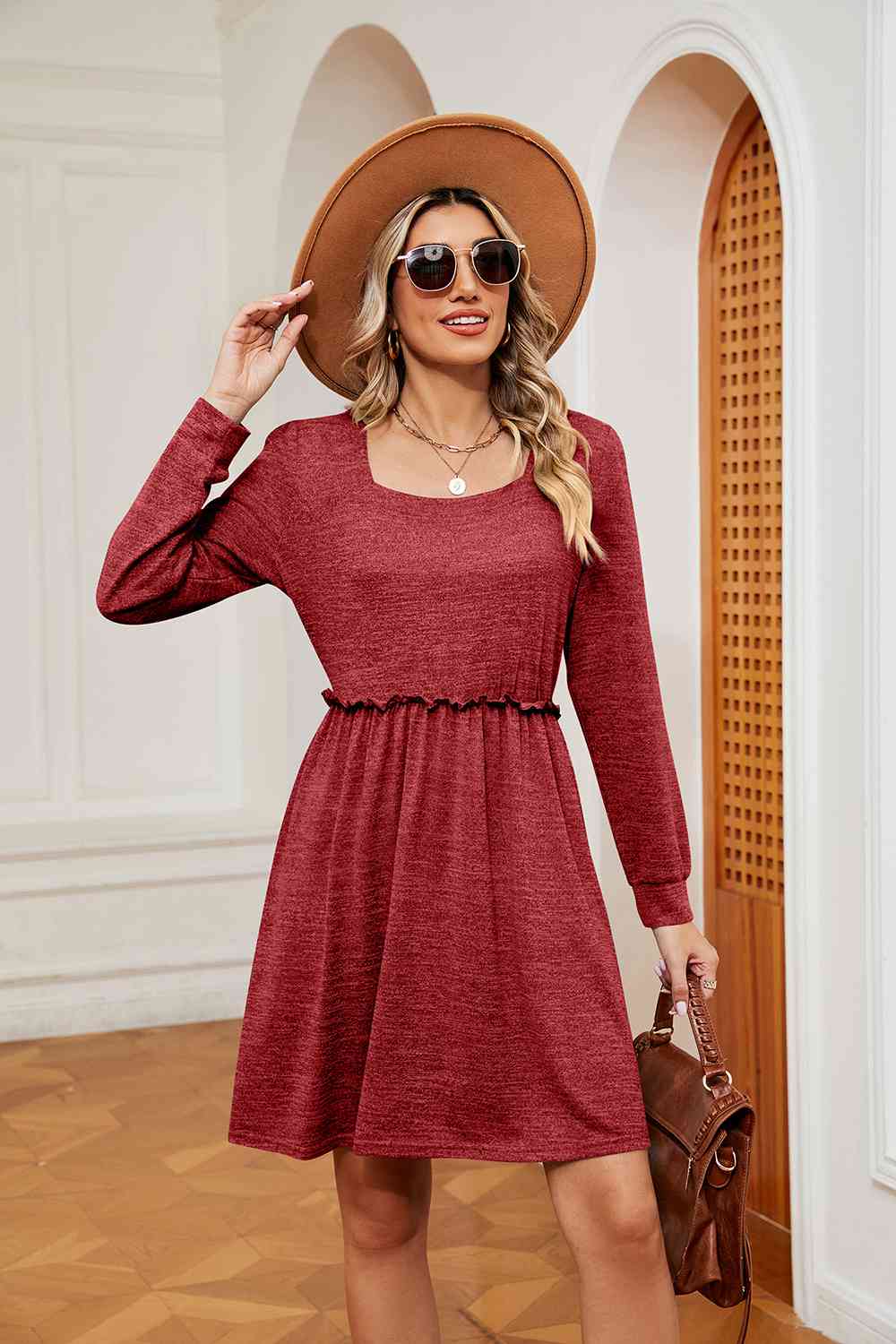 Square Neck Long Sleeve Dress - All Dresses - Dresses - 10 - 2024